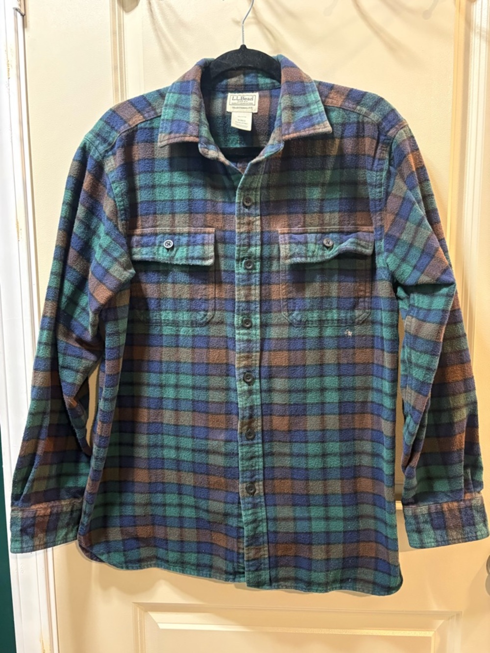 Vintage L.L. Bean Men’s Green & Brown Plaid Button-Up Shirt